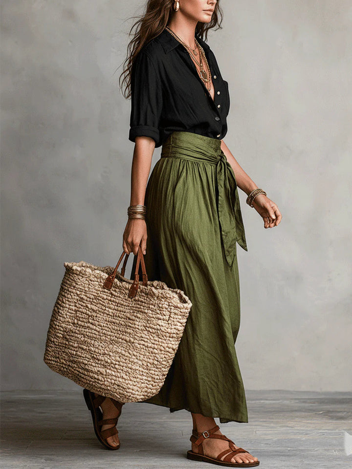 Dames Tweedelig Set Shirt Midi Rok - Ontspannen Elegantie