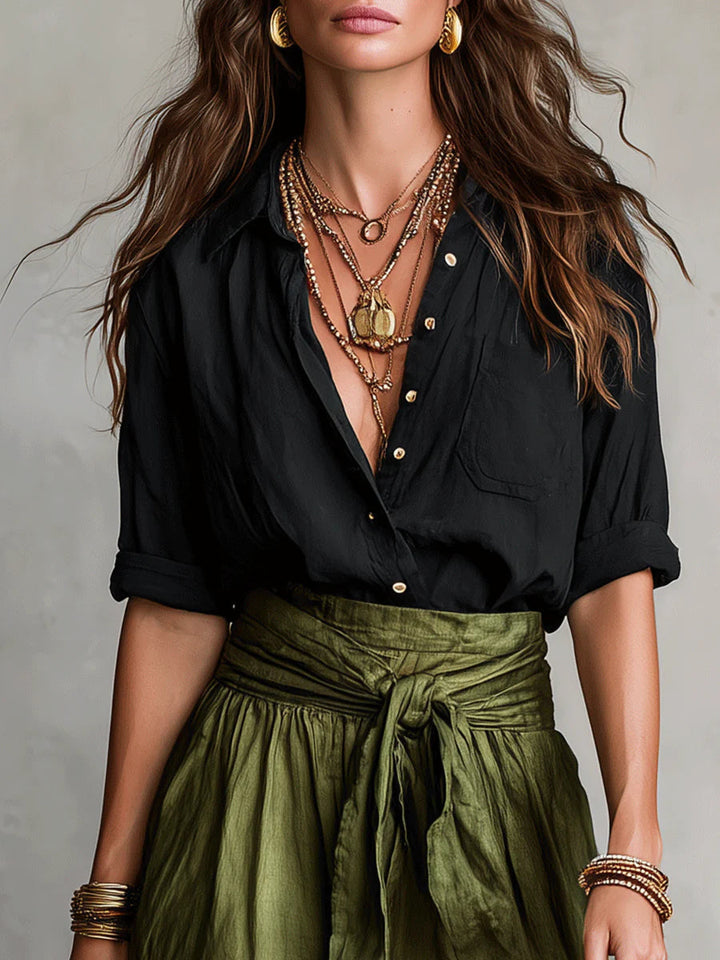 Dames Tweedelig Set Shirt Midi Rok - Ontspannen Elegantie
