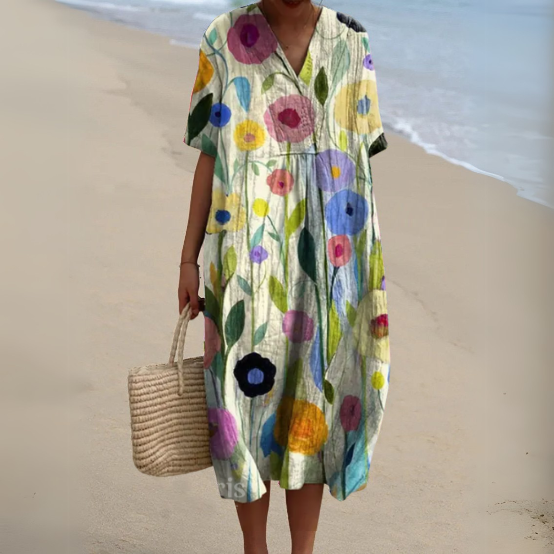 Dames V-hals jurk bloemenprint - veelkleurig - Bloemenprint 12