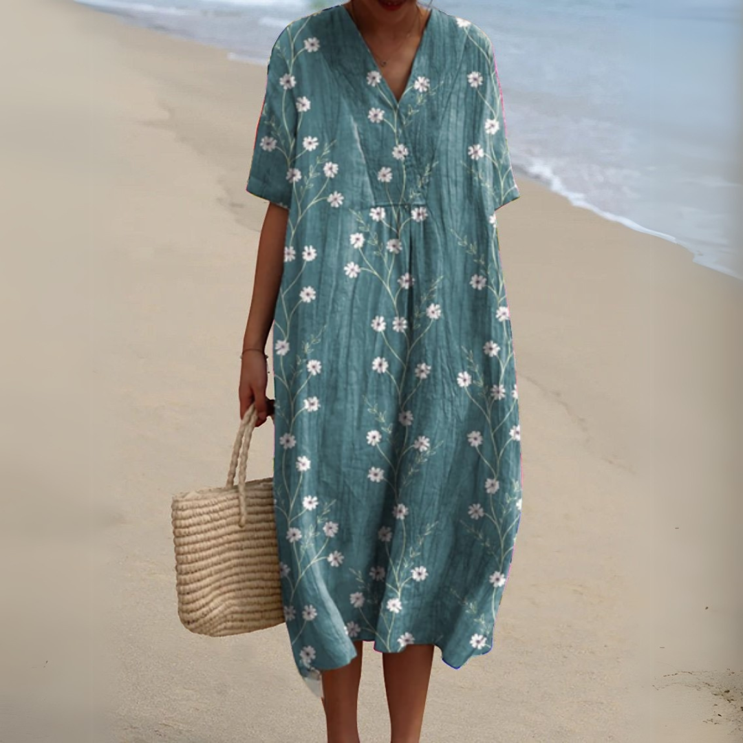 Dames V-hals jurk bloemenprint - veelkleurig - Bloemenprint 2