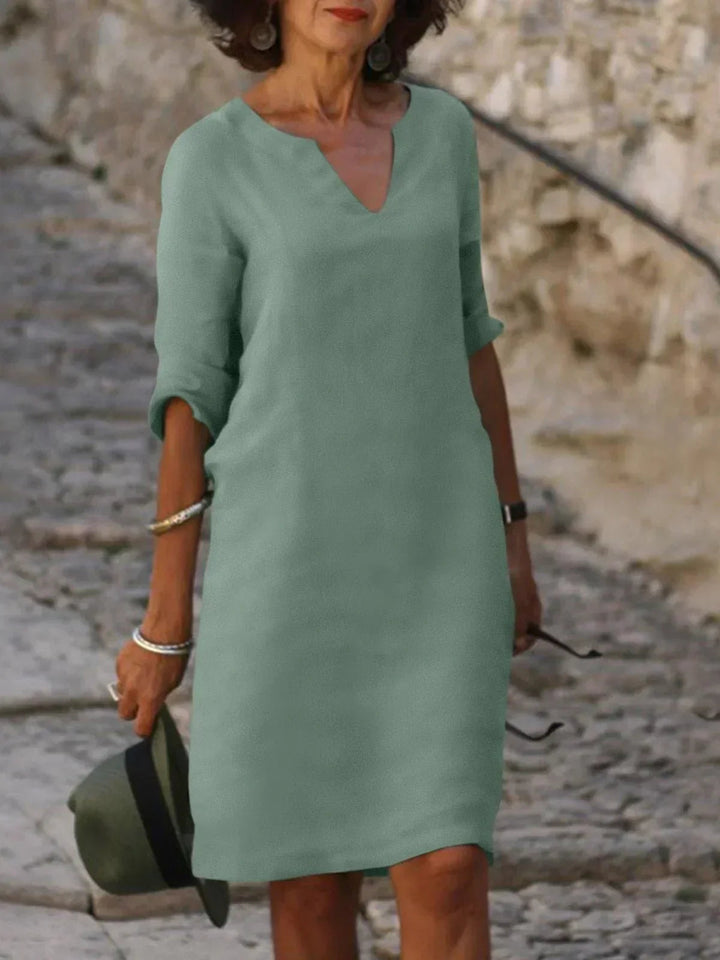 Dames V-hals jurk met halflange mouwen - Casual elegantie - Groen