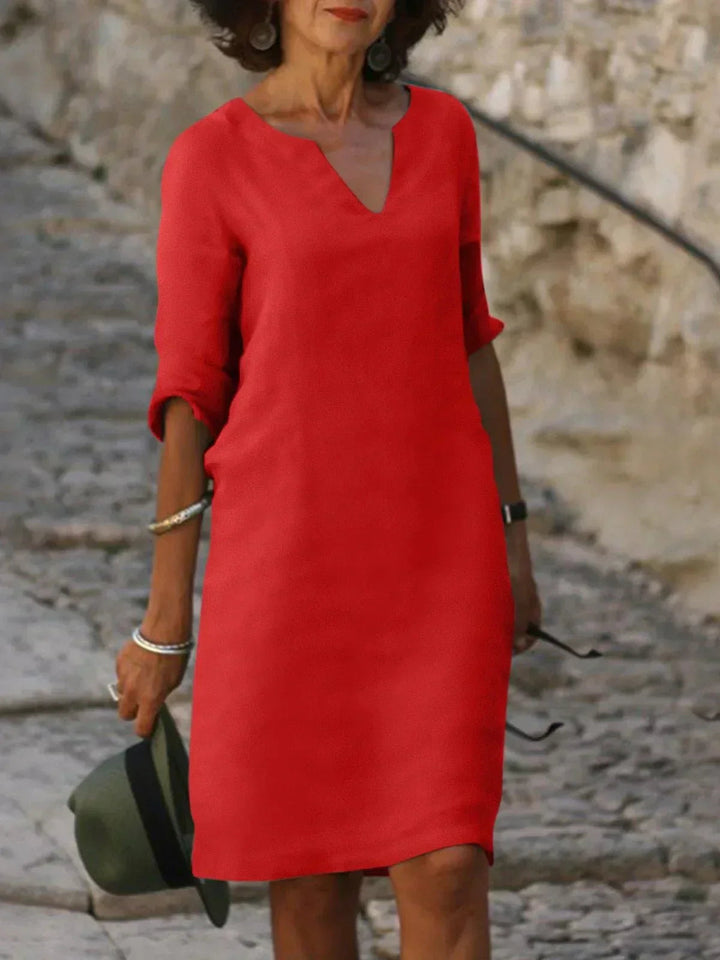 Dames V-hals jurk met halflange mouwen - Casual elegantie - Rood