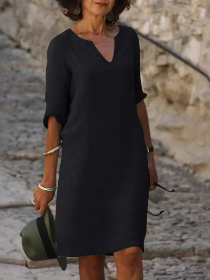Dames V-hals jurk met halflange mouwen - Casual elegantie