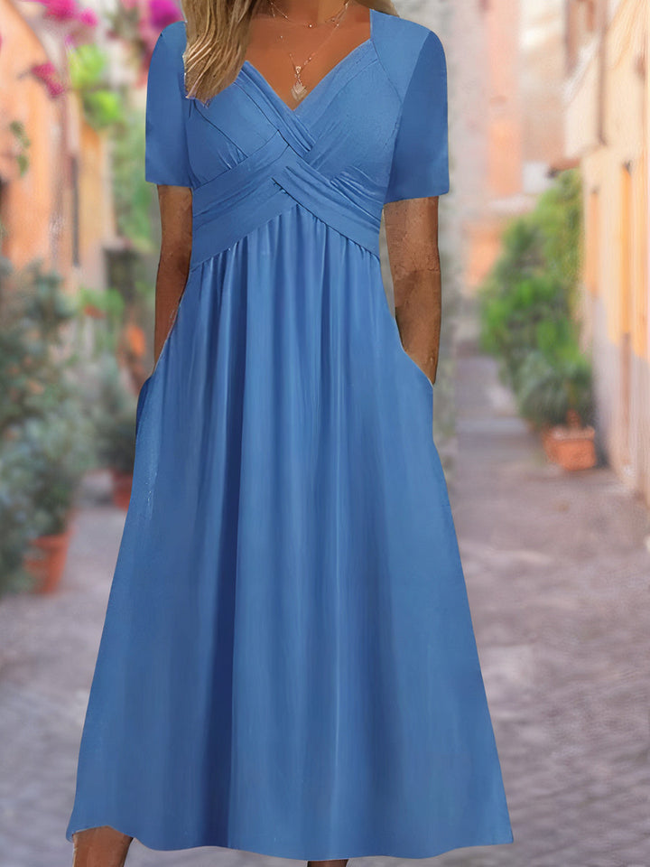 Dames V-hals jurk met tummy-control - elegant en comfortabel - Blauw