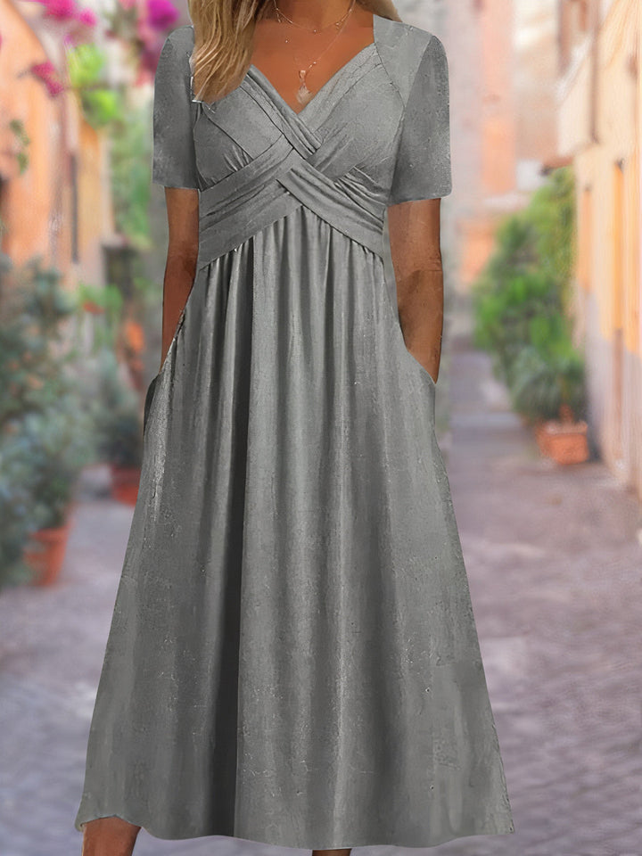Dames V-hals jurk met tummy-control - elegant en comfortabel - Grijs