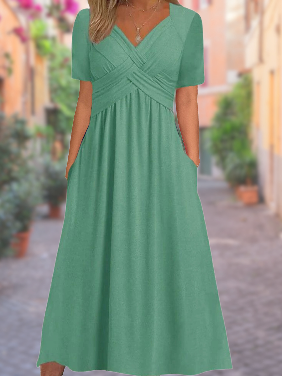 Dames V-hals jurk met tummy-control - elegant en comfortabel - Groen