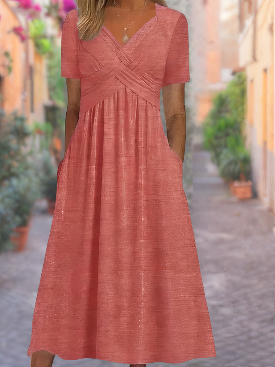 Dames V-hals jurk met tummy-control - elegant en comfortabel - Roze