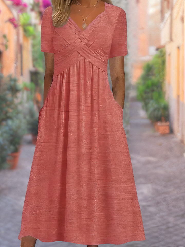 Dames V-hals jurk met tummy-control - elegant en comfortabel - Roze
