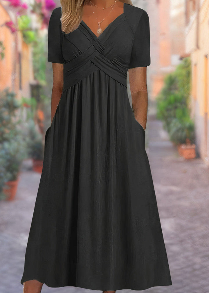 Dames V-hals jurk met tummy-control - elegant en comfortabel - Zwart