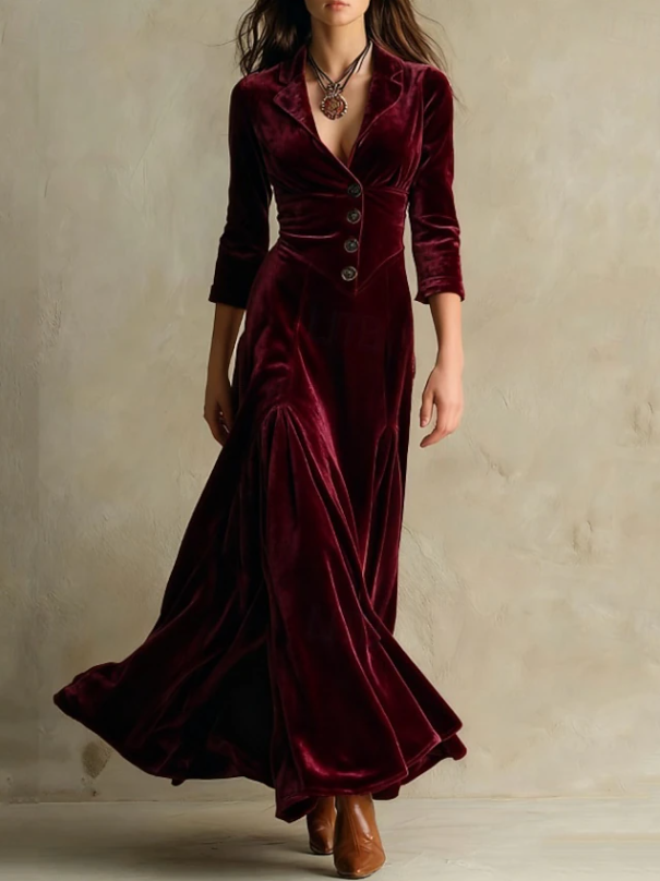 Dames V-hals maxi-jurk in bourgondie, Elegant en verfijnd