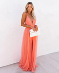 Dames V-hals maxi jurk - Elegant feestoutfit - Oranje