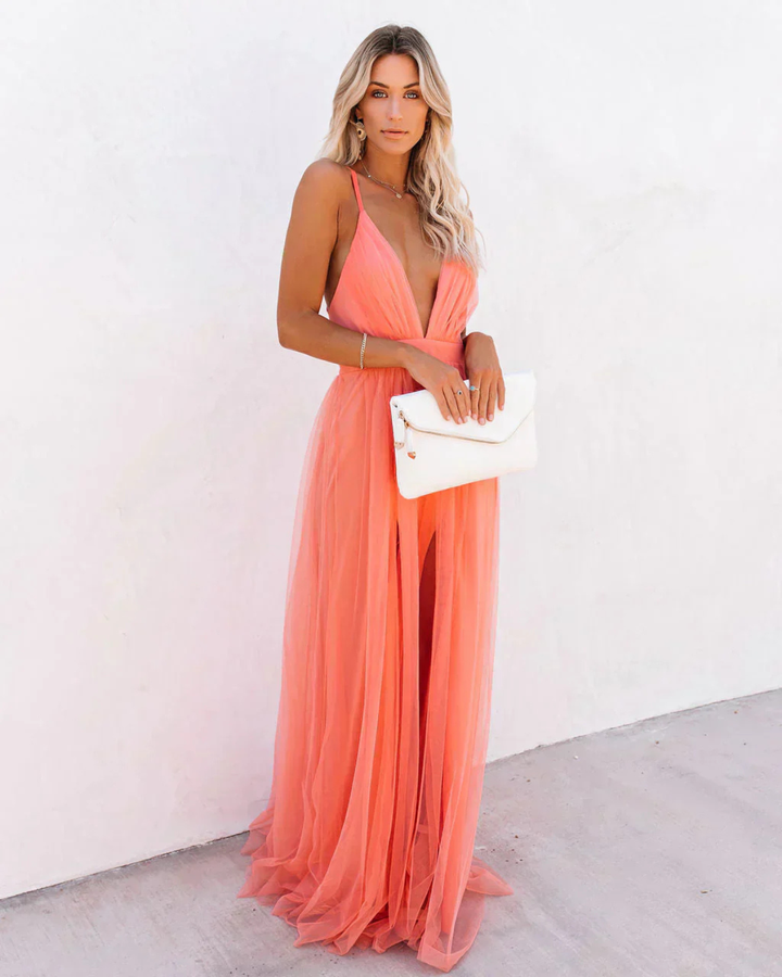 Dames V-hals maxi jurk - Elegant feestoutfit