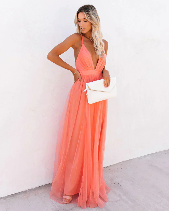 Dames V-hals maxi jurk - Elegant feestoutfit
