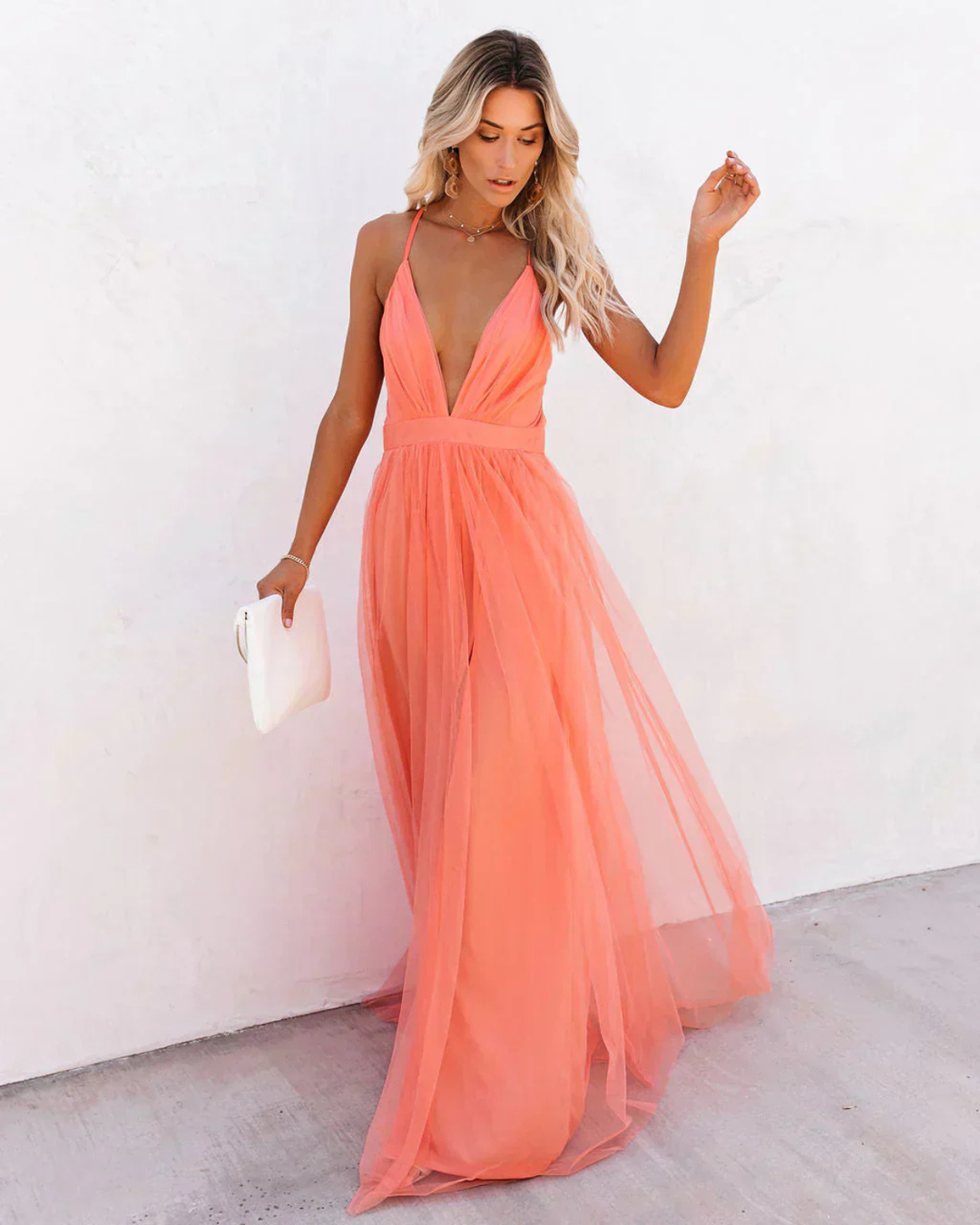 Dames V-hals maxi jurk - Elegant feestoutfit