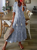 Dames V-hals zomerjapon boho - vintage patroon - Blauw
