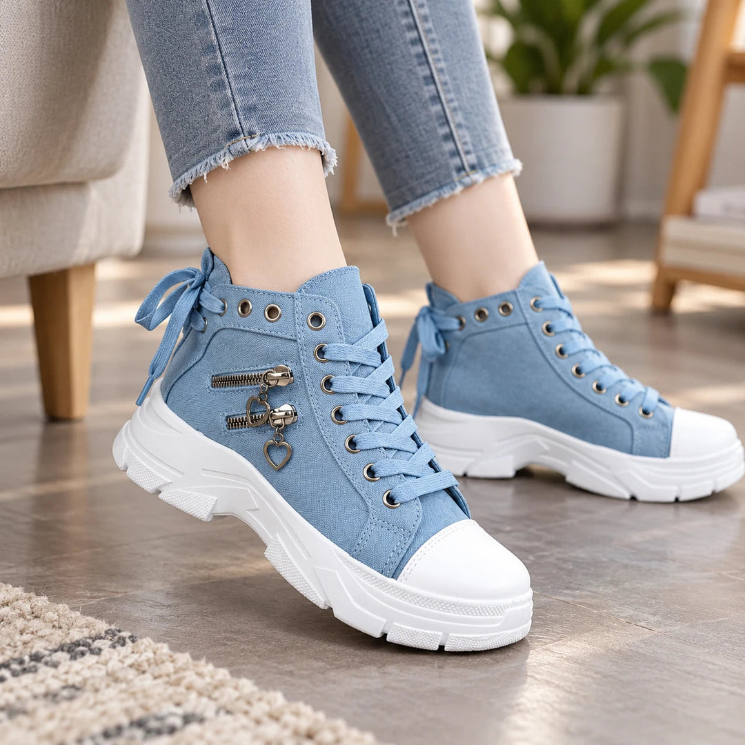 Dames Vetersneaker Platformlaarzen in blauw, Casual Enkelhoog