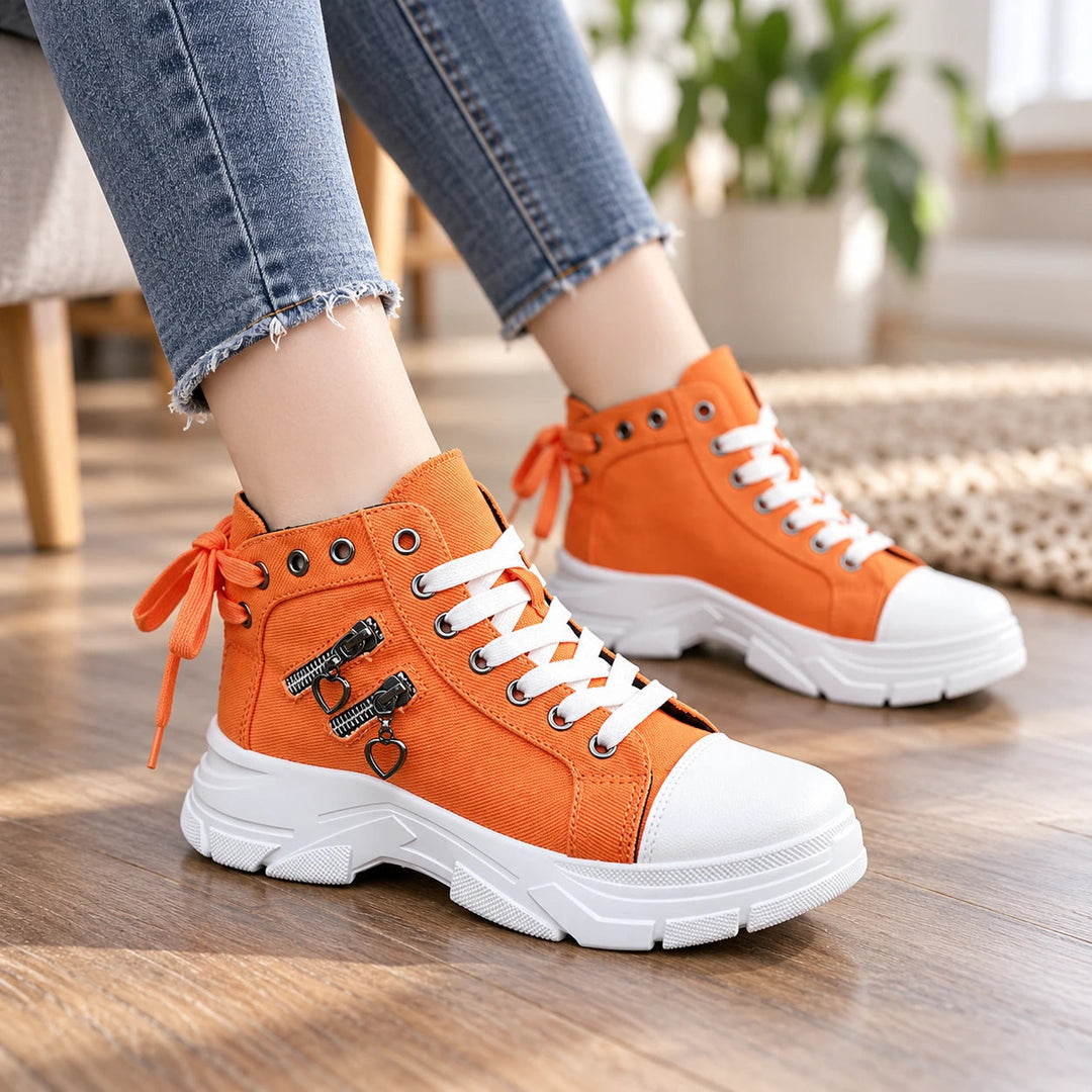 Dames Vetersneaker Platformlaarzen in oranje, Casual Enkelhoog