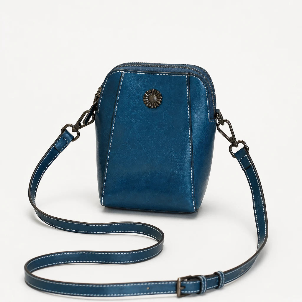 Dames Vintage Mini Crossbody Tas in blauw, Compact en Elegant