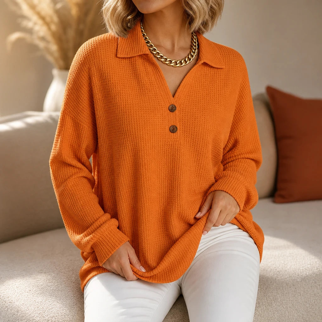 Dames Wafelstructuur Lange Mouwen V-Hals Blouse - Casual