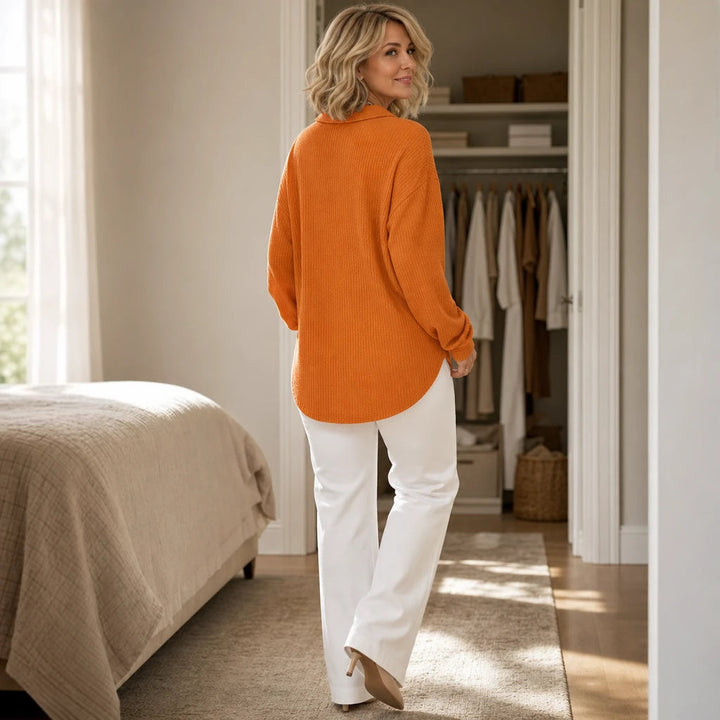 Dames Wafelstructuur Lange Mouwen V-Hals Blouse - Casual