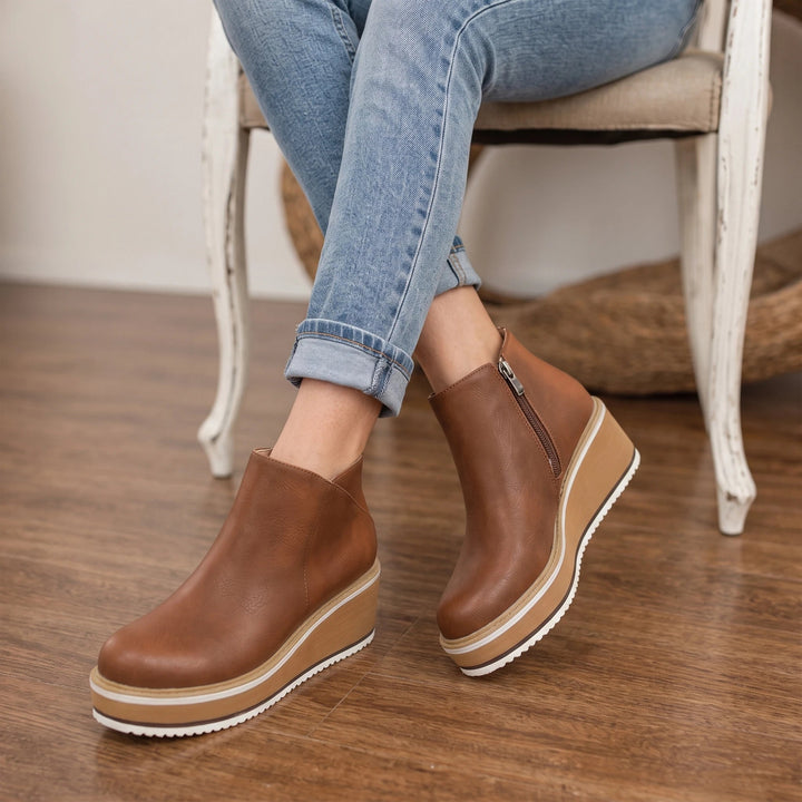 Dames Wedge Enkellaarzen met Ritssluiting in bruin, Zwart
