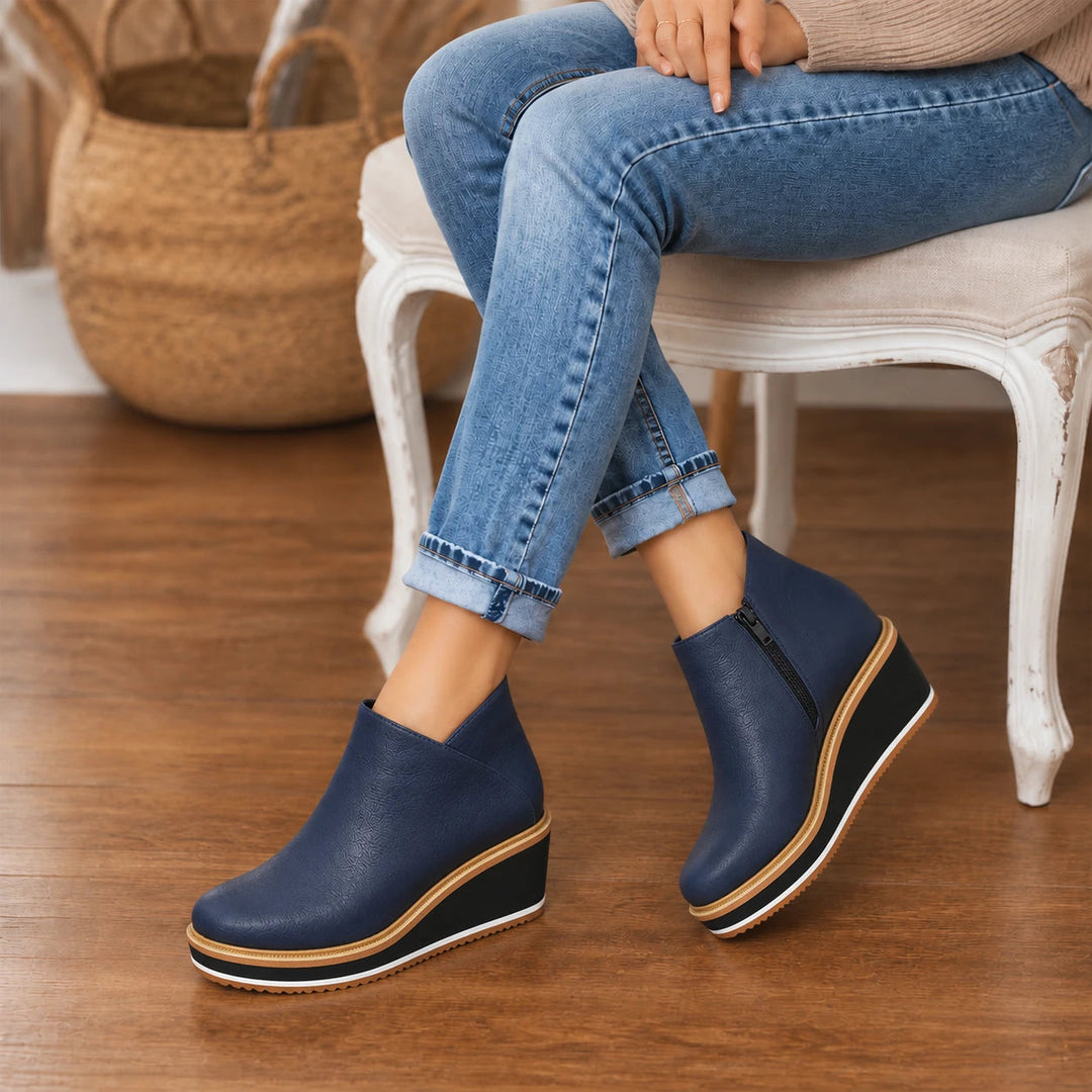 Dames Wedge Enkellaarzen met Ritssluiting in marineblauw, Zwart
