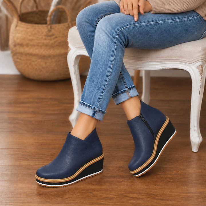 Dames Wedge Enkellaarzen met Ritssluiting in marineblauw, Zwart