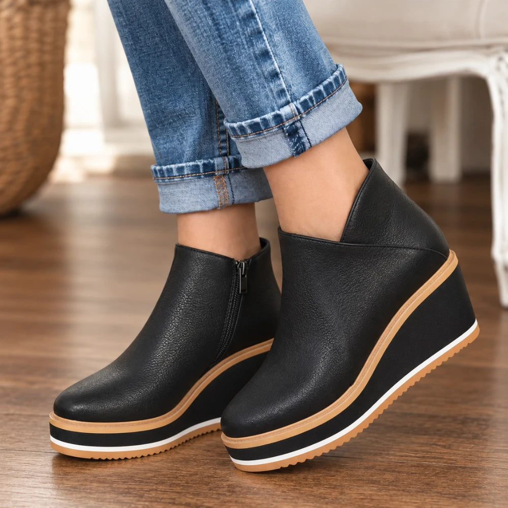 Dames Wedge Enkellaarzen met Ritssluiting - Zwart