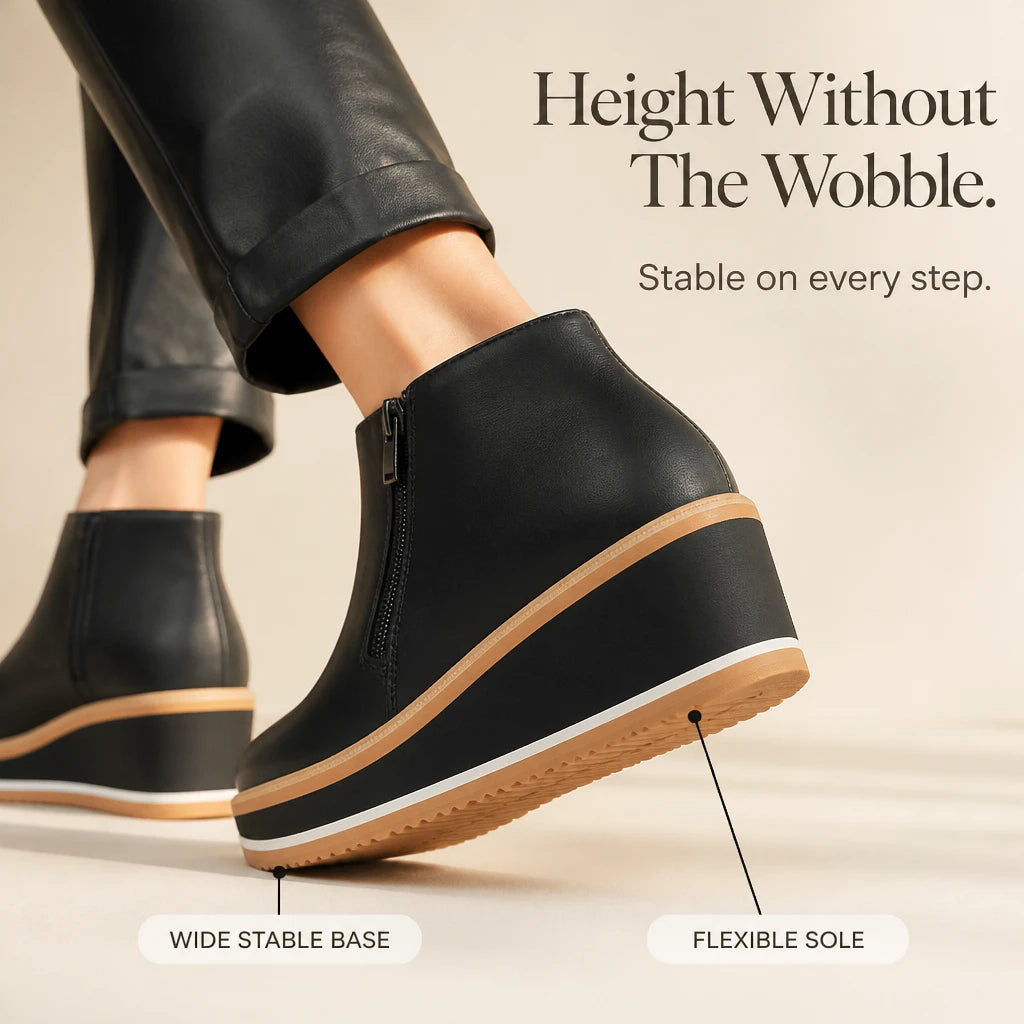 Dames Wedge Enkellaarzen met Ritssluiting - Zwart