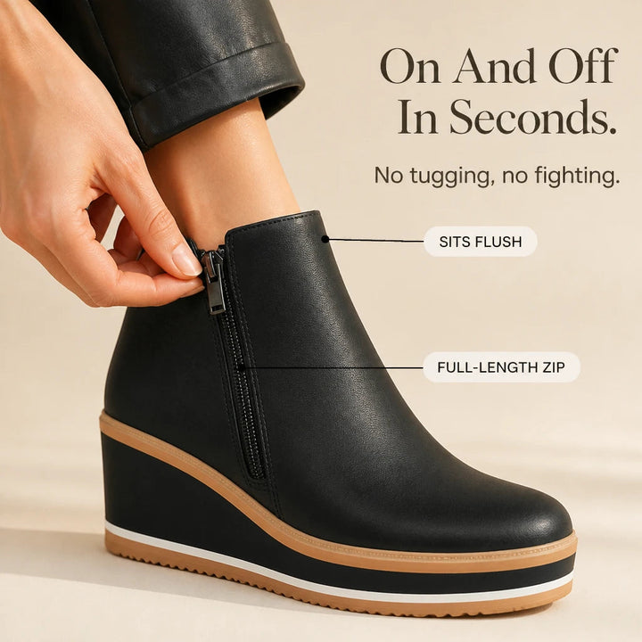 Dames Wedge Enkellaarzen met Ritssluiting - Zwart