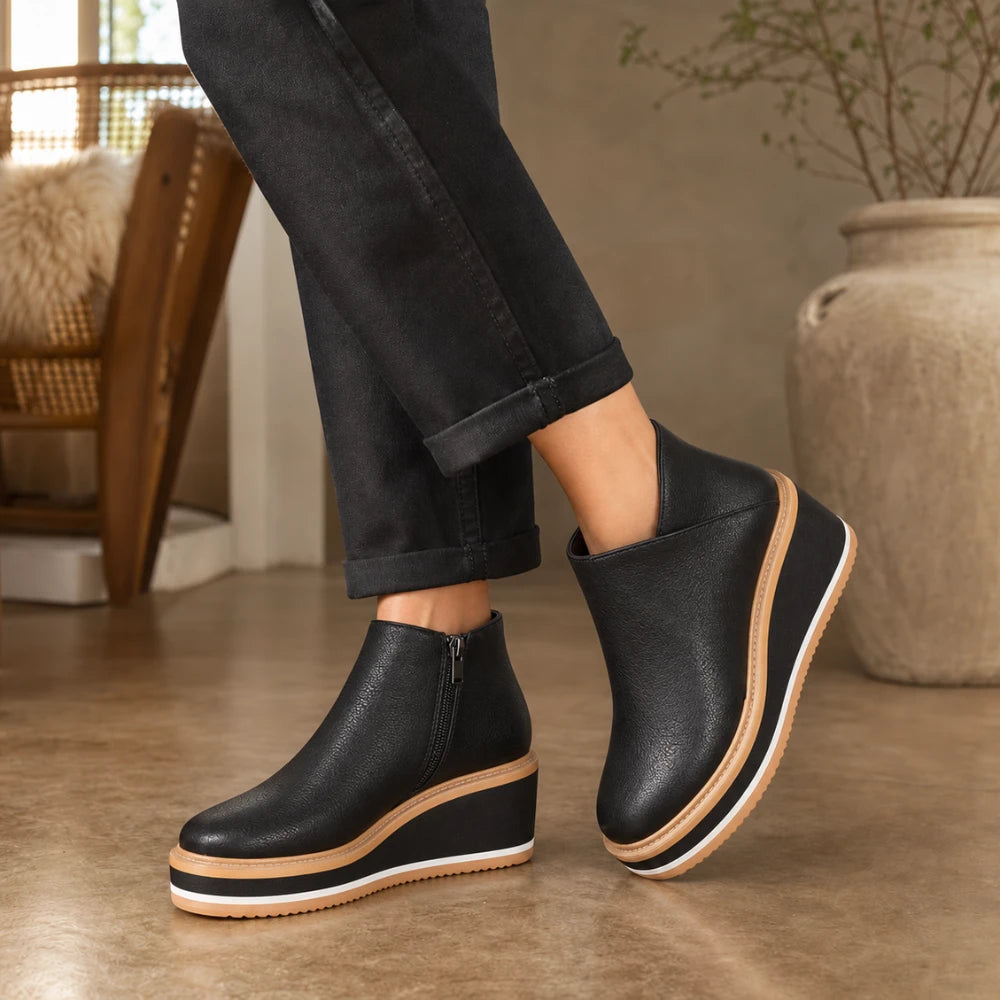 Dames Wedge Enkellaarzen met Ritssluiting - Zwart