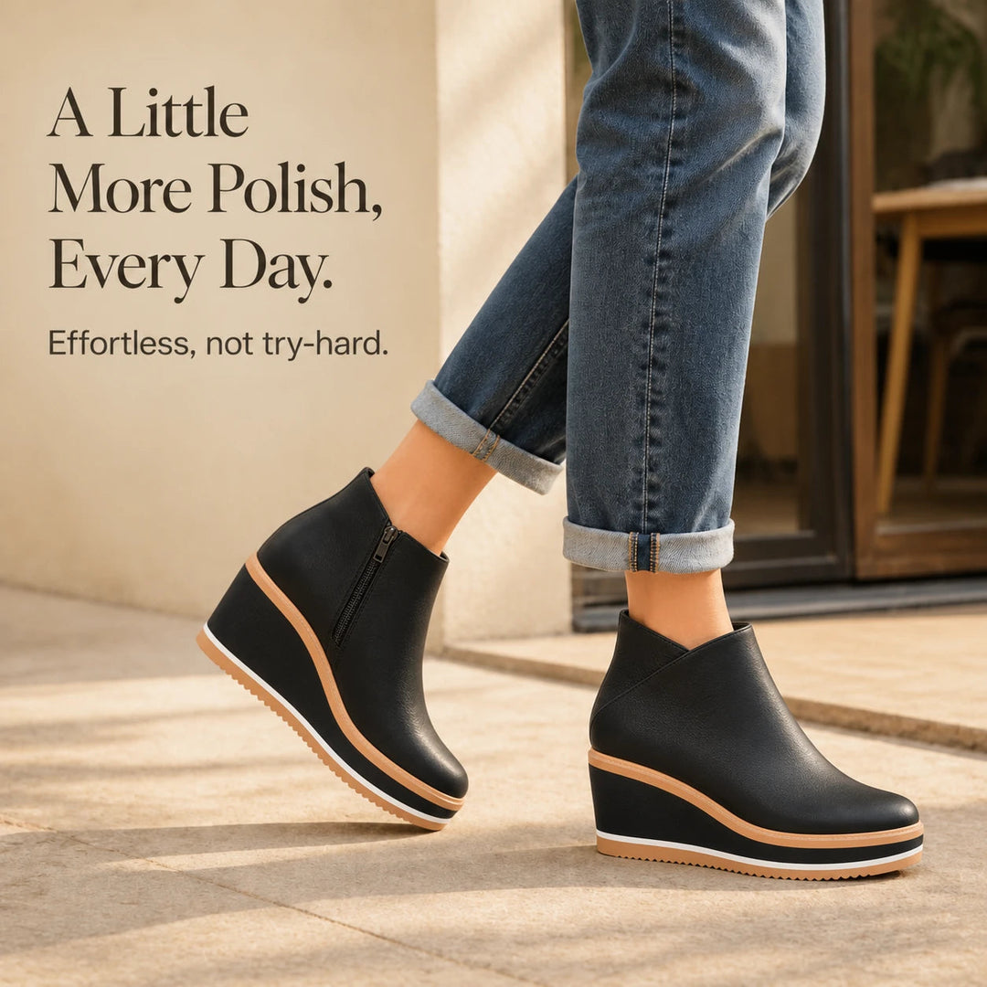 Dames Wedge Enkellaarzen met Ritssluiting - Zwart