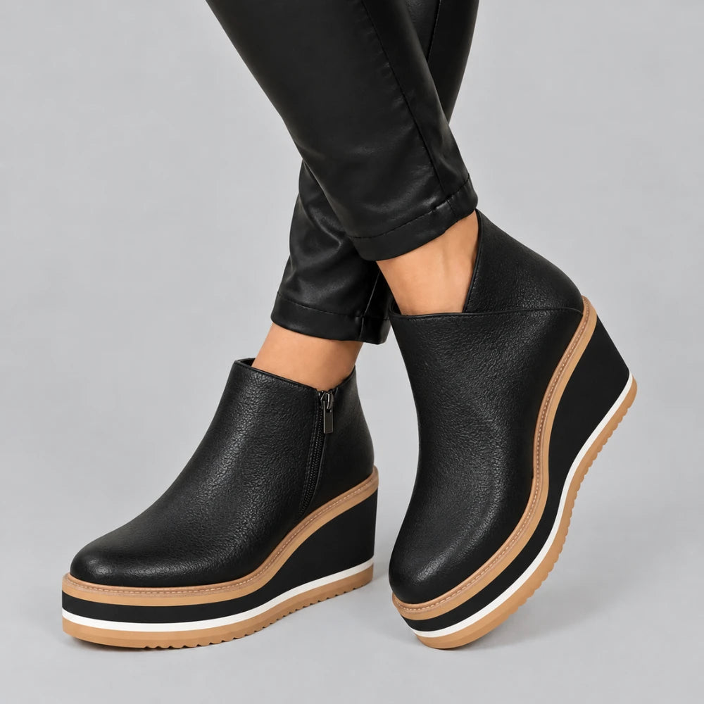 Dames Wedge Enkellaarzen met Ritssluiting in zwart, Zwart