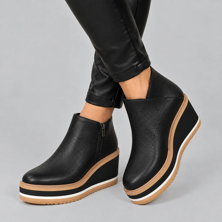 Dames Wedge Enkellaarzen met Ritssluiting in zwart, Zwart