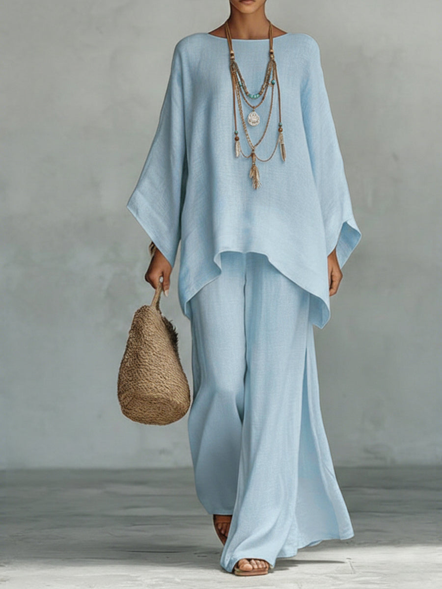 Dames Wijde Mouwen en Broek Set - Elegant - Lichtblauw
