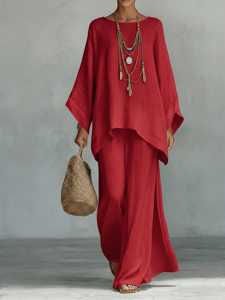 Dames Wijde Mouwen en Broek Set - Elegant - Rood
