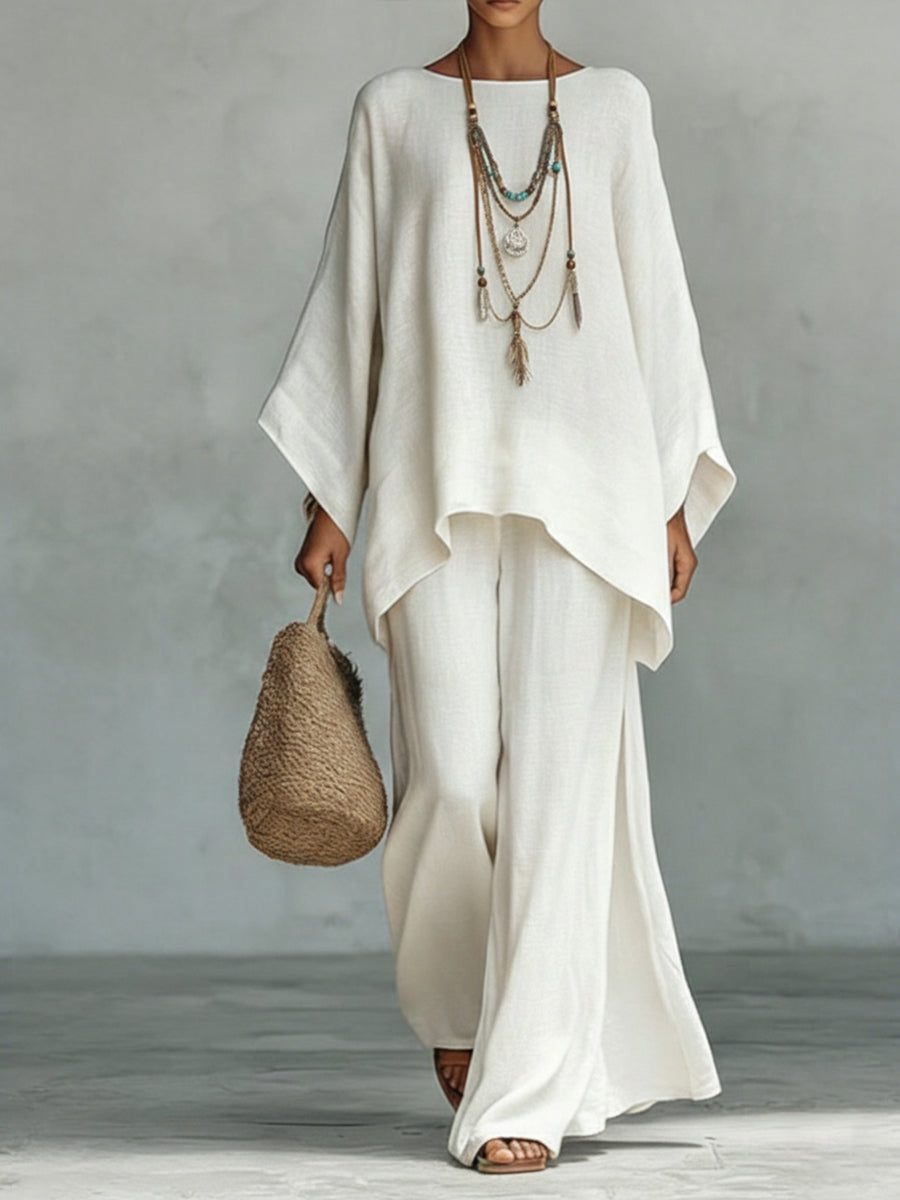 Dames Wijde Mouwen en Broek Set - Elegant - Wit