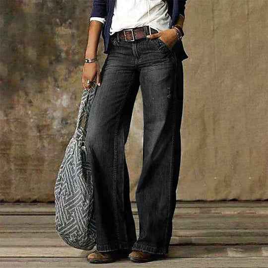 Dames wijde pijpen jeans hoge taille - retro flared denim - Zwart