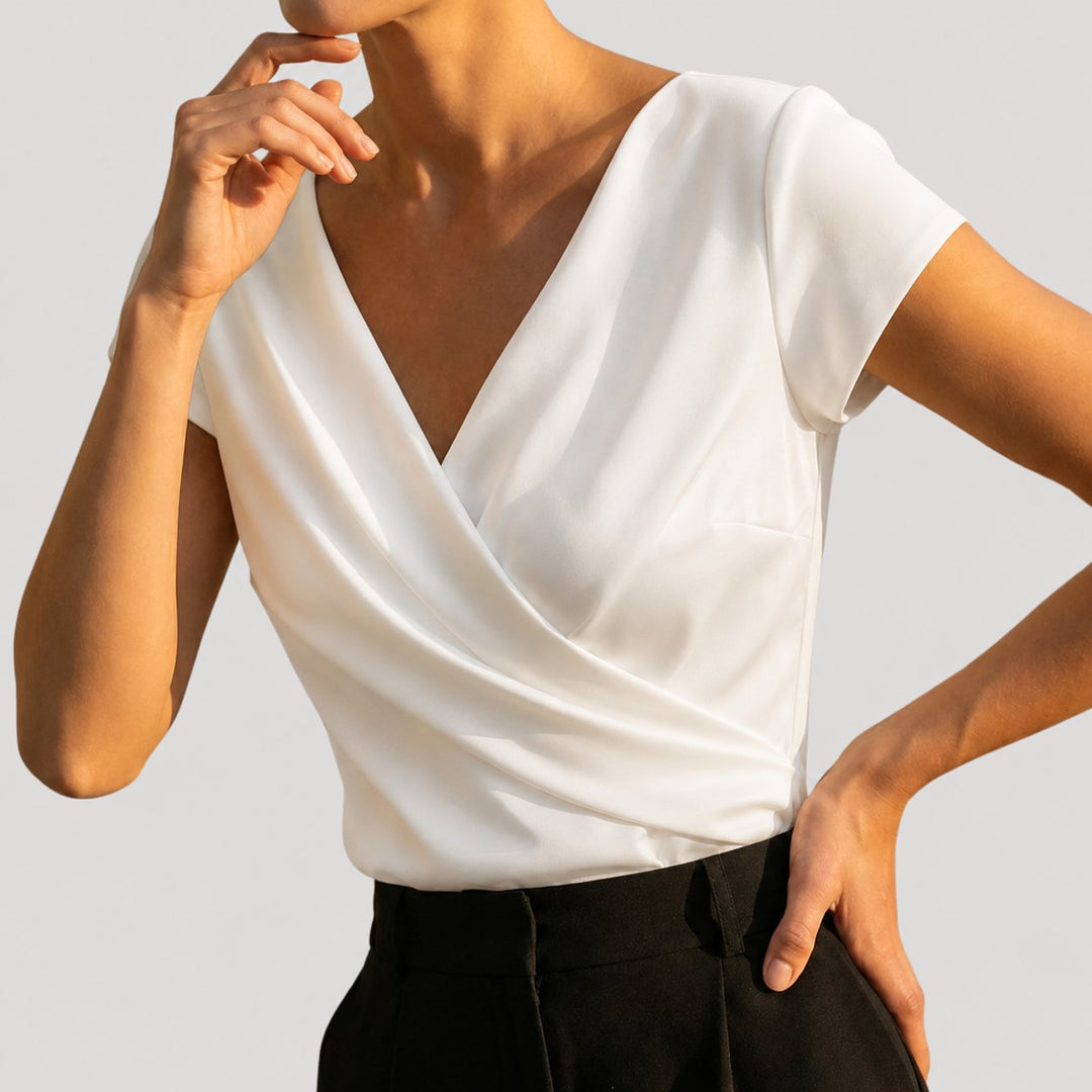 Dames Wikkelblouse met Drapering - Elegante V-hals