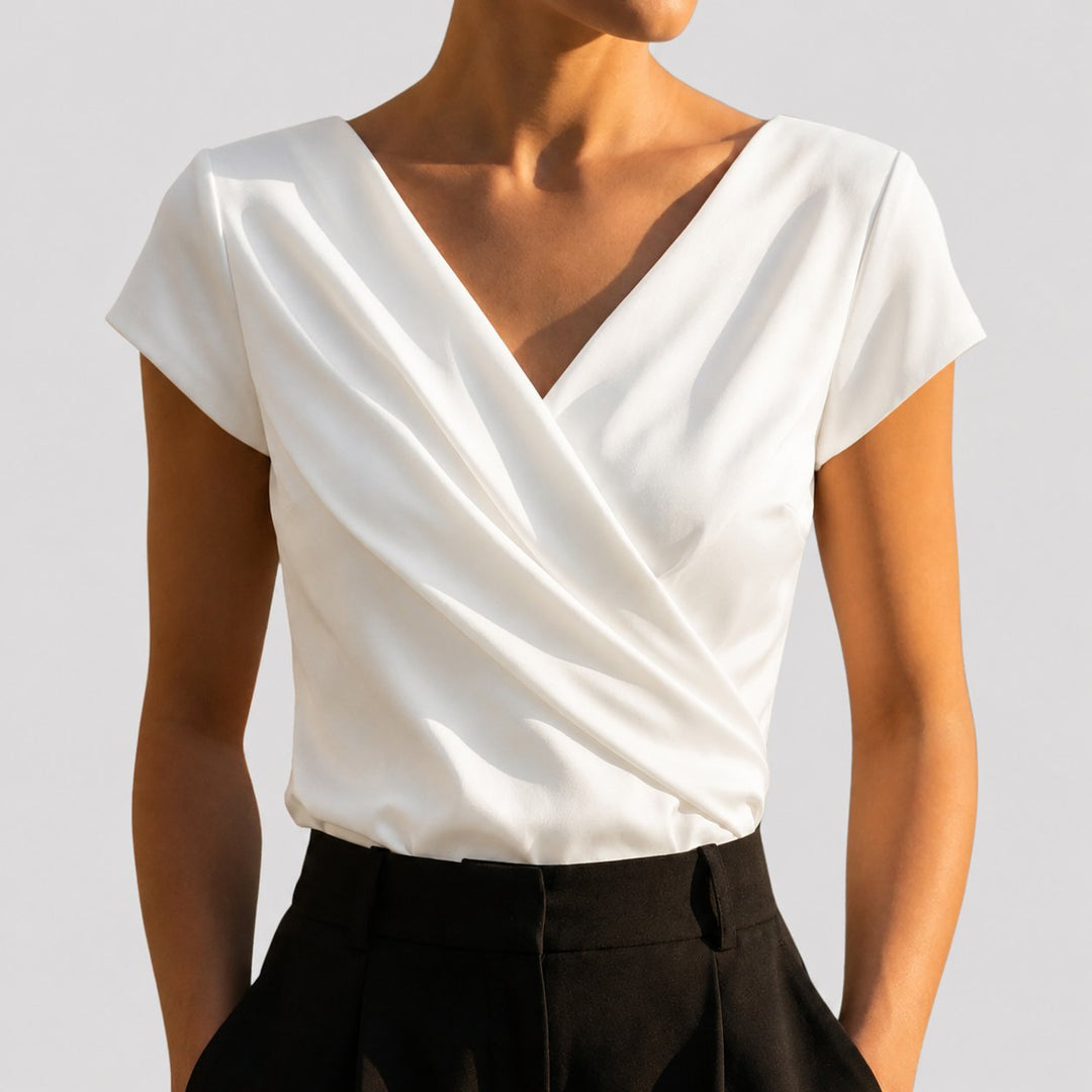 Dames Wikkelblouse met Drapering in wit, Elegante V-hals