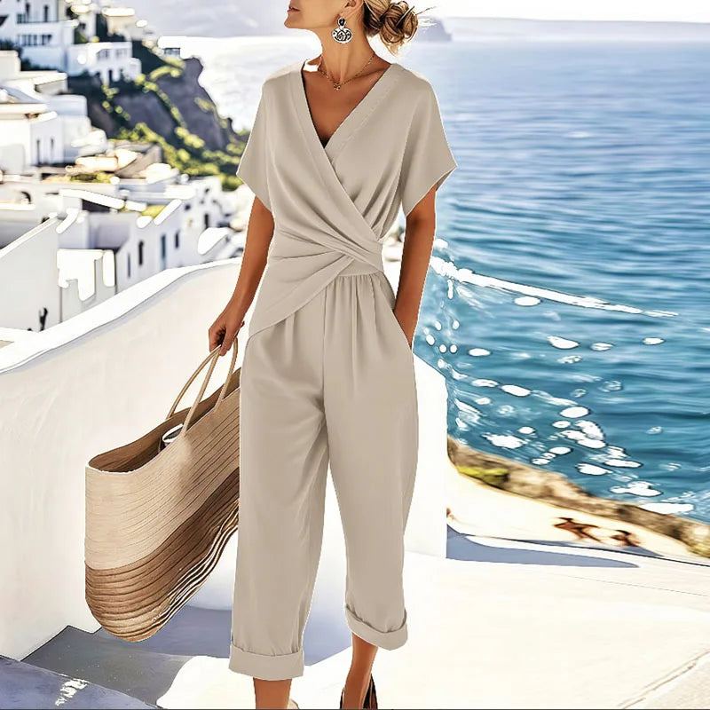 Dames Wrap-Front Tweedelig Set - Elegant - Abrikoos