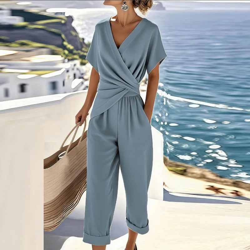 Dames Wrap-Front Tweedelig Set - Elegant - Blauw