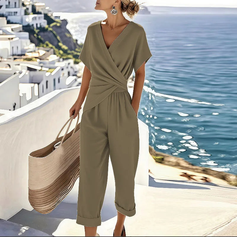 Dames Wrap-Front Tweedelig Set - Elegant - Khaki