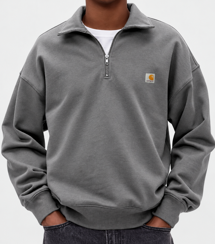 Heren Sweater met Kwartrits – Oversized Pasvorm met Opstaande Kraag