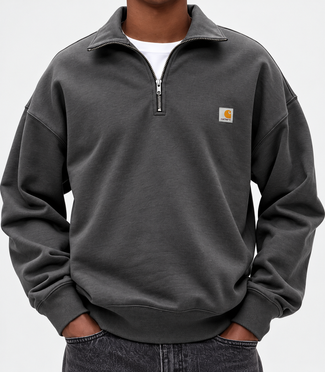 Heren Sweater met Kwartrits – Oversized Pasvorm met Opstaande Kraag