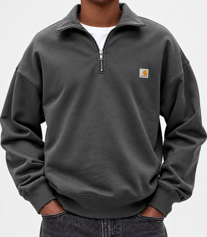 Heren Sweater met Kwartrits – Oversized Pasvorm met Opstaande Kraag
