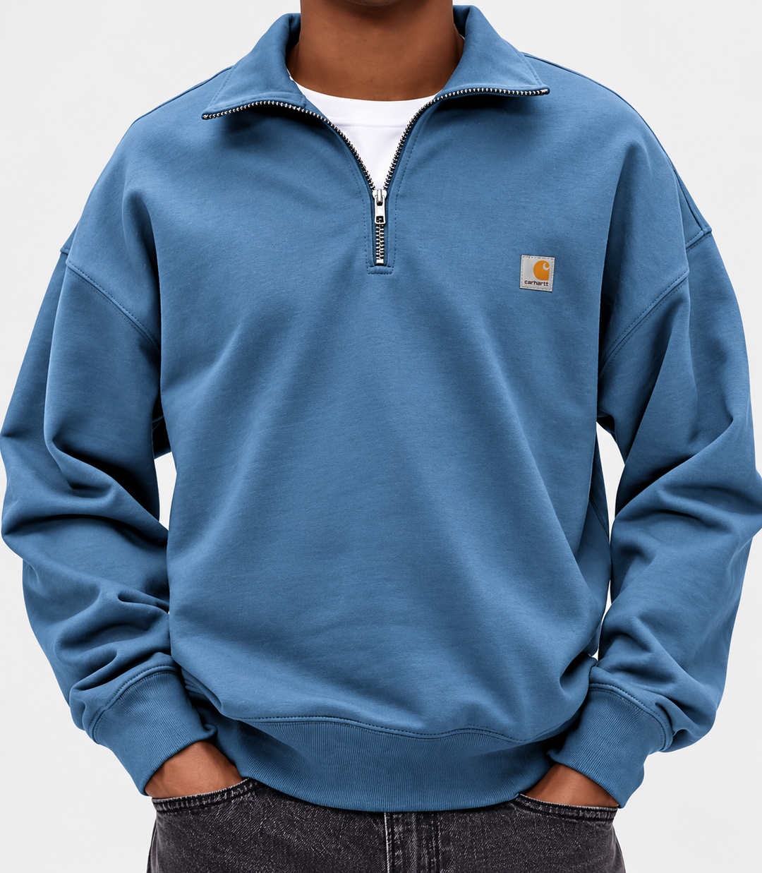Heren Sweater met Kwartrits – Oversized Pasvorm met Opstaande Kraag