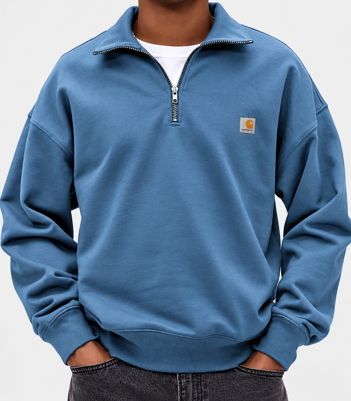 Heren Sweater met Kwartrits – Oversized Pasvorm met Opstaande Kraag