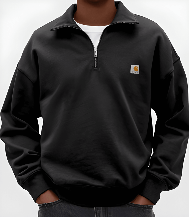Heren Sweater met Kwartrits – Oversized Pasvorm met Opstaande Kraag