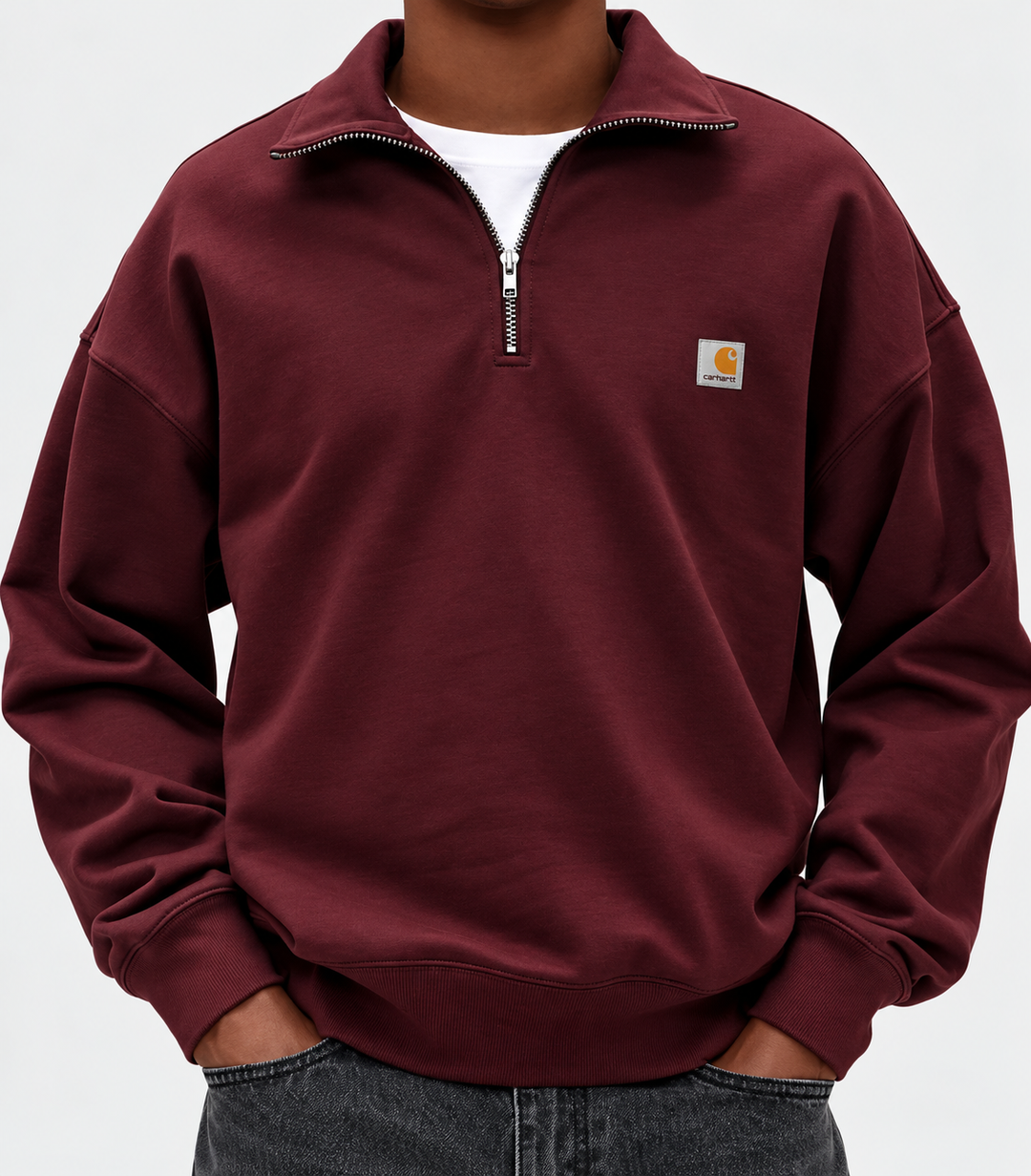 Heren Sweater met Kwartrits – Oversized Pasvorm met Opstaande Kraag